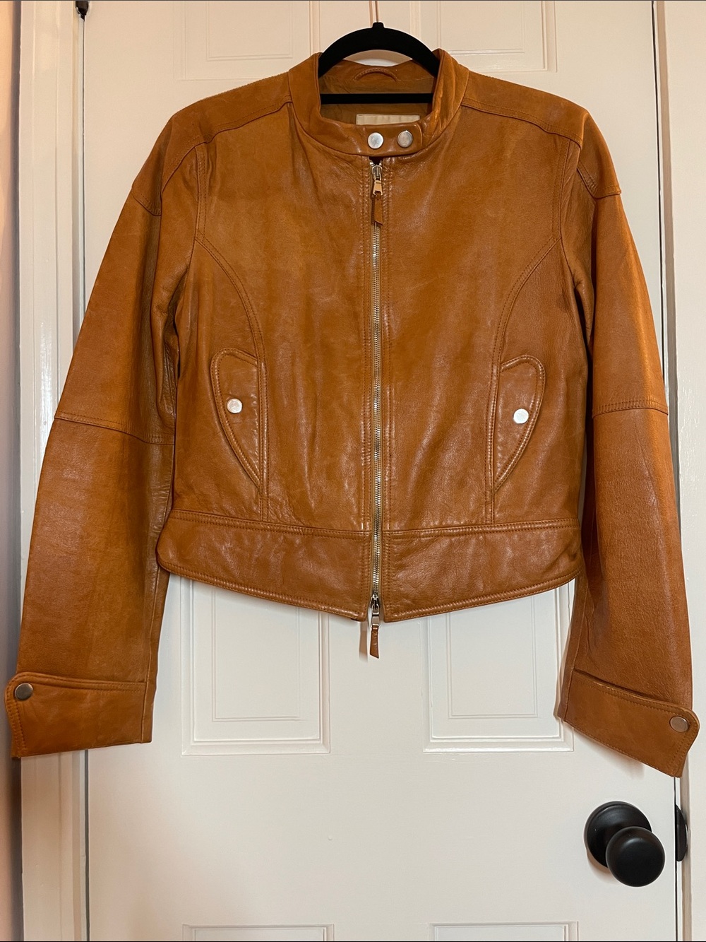 Emporio Armani, Cognac Leather 2 Way Zip Jacket, Italian 44